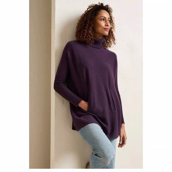 Garnet Hill Sweater LARGE Purple Wool Cashmere Oversized Turtleneck Women EUC - Picture 1 of 8